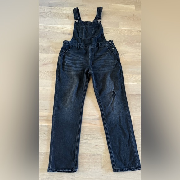 Risen jean relaxed Fit Distressed knee Overall Jeans black size medium - Picture 4 of 13